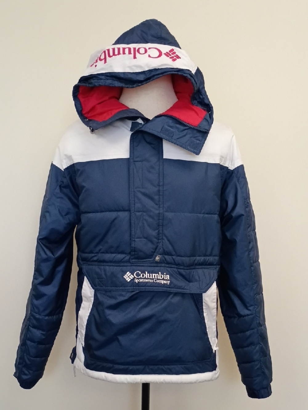 Columbia Vintage 90s Pullover Puffer Jacket Hooded Navy Size Small